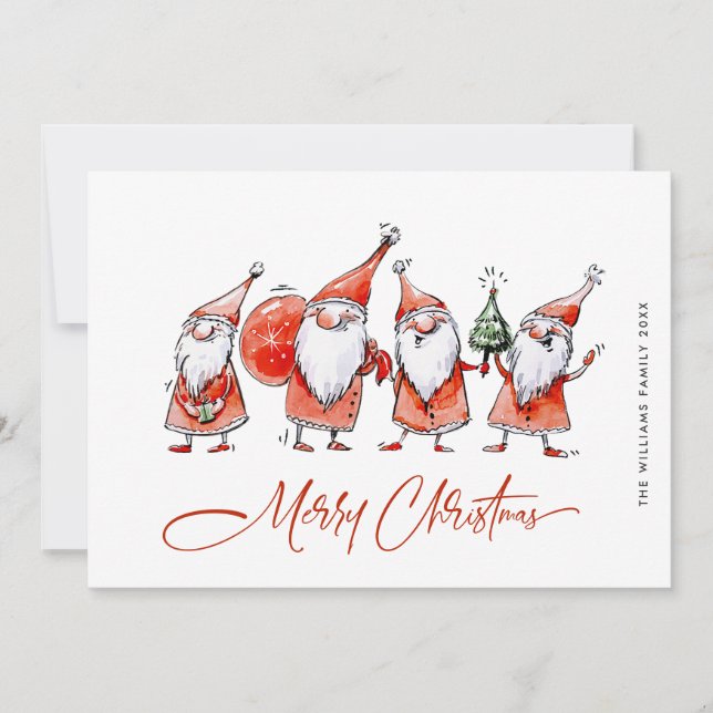 Tarjeta Festiva Navidades caprichosos de Santa Claus Gnomes (Anverso)