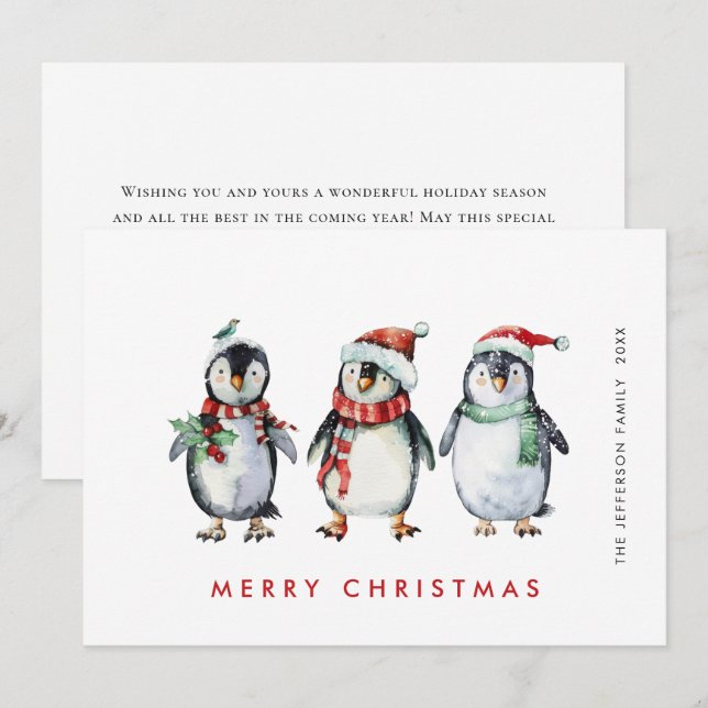 Tarjeta Festiva Navidades caprichosos de Santa Pingüinos (Anverso / Reverso)