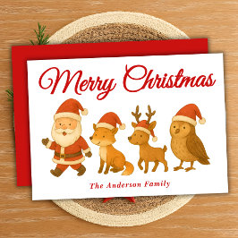 Tarjeta Festiva Navidades caprichosos de Santa y desfile de renos