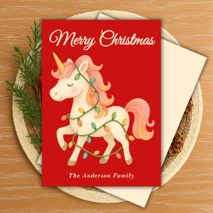 Tarjeta Festiva Navidades caprichosos de unicornio con cadenas de 