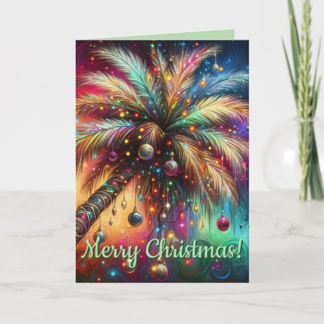 Tarjeta Festiva Navidades caprichosos Palm Tree Tropical Beach Viv (Anverso)