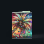 Tarjeta Festiva Navidades caprichosos Palm Tree Tropical Beach Viv<br><div class="desc">Navidades caprichosos Palm Tree Tropical Beach Vivid Por favor síganme; yo creo nuevos diseños y productos a diario! Siéntase libre de contactarme con sus necesidades de diseño.</div>