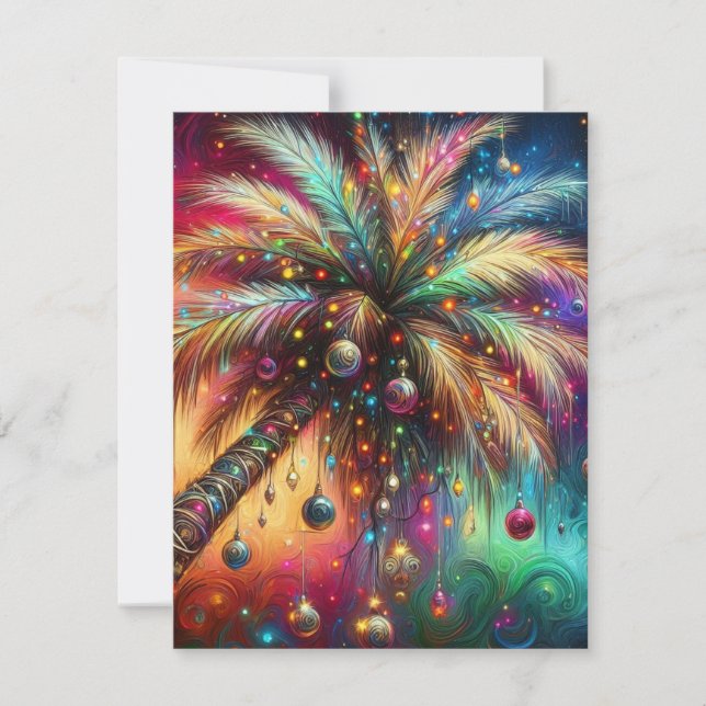 Tarjeta Festiva Navidades caprichosos Palm Tree Tropical Beach Viv (Anverso)