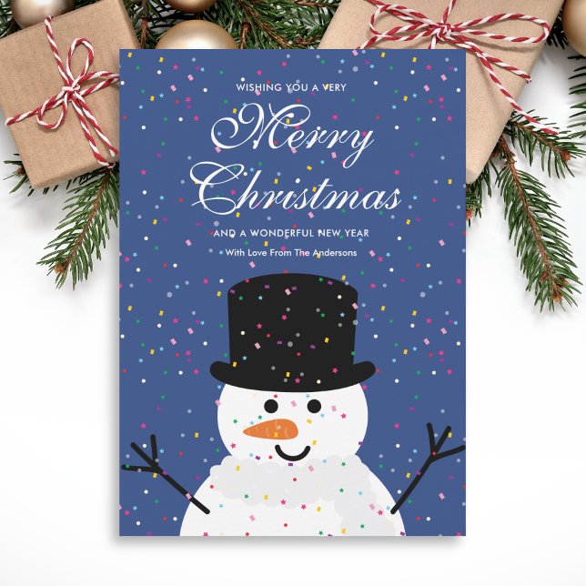 Tarjeta Festiva Navidades caprichosos Snowman y Snowy Confetti (Subido por el creador)