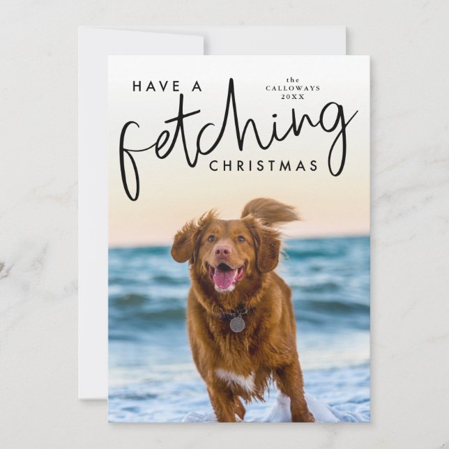 Tarjeta Festiva Navidades capturados adornan foto de perro (Anverso)