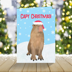 Tarjeta Festiva Navidades capy graciosos cute capybara Pun Nieve