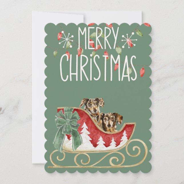 Tarjeta Festiva Navidades Card Long Hair Dachsund (Anverso)