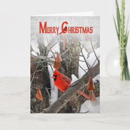Tarjeta Festiva Navidades Cardenal en el árbol
