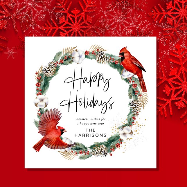 Tarjeta Festiva Navidades Cardenal Pine Greenery Wreath Happy (Subido por el creador)