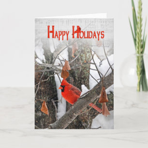 Tarjeta Festiva Navidades Cardenales con copos de nieve
