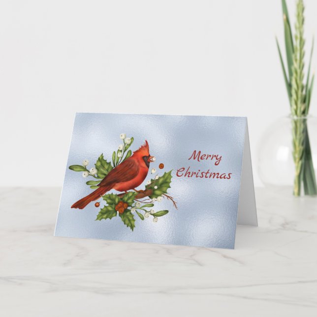 Tarjeta Festiva Navidades Cardenales Red Holly Greenery Watercolor (Anverso)
