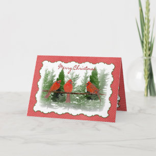 Tarjeta Festiva Navidades - Cardenales rojos encaramados en la suc