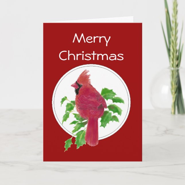 Tarjeta Festiva Navidades Cardinal Bird Nature Wildlife, Watercolo (Anverso)