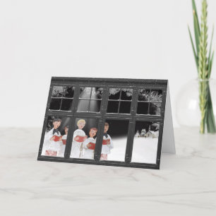 Tarjeta Festiva Navidades cargadores fuera de la ventana