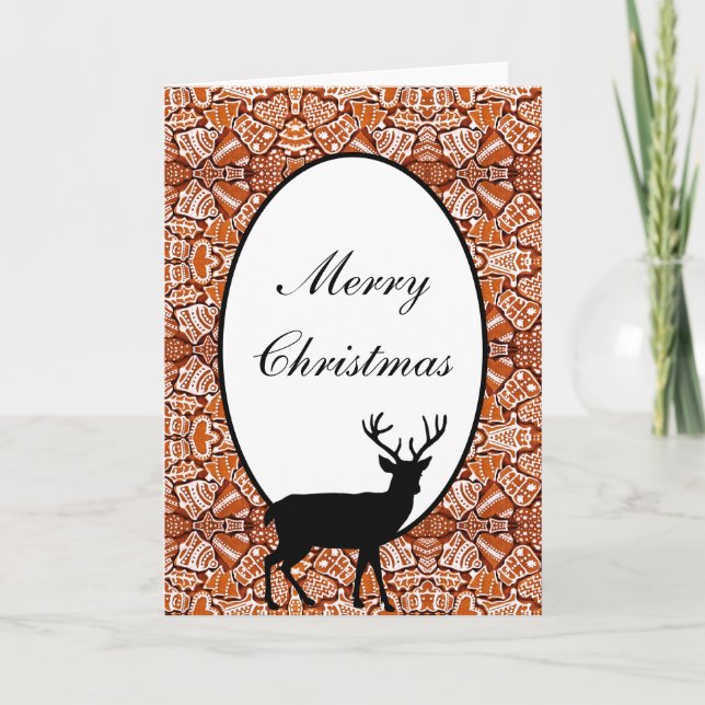 Tarjeta Festiva Navidades Cargan Cocinas de Gingerbread/Stag (Anverso)
