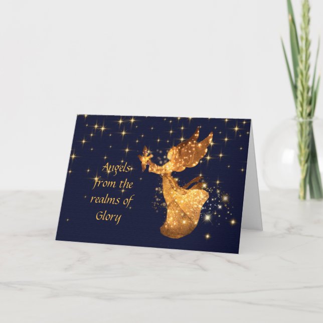 Tarjeta Festiva Navidades Carol Angel de los reinos de la gloria (Anverso)