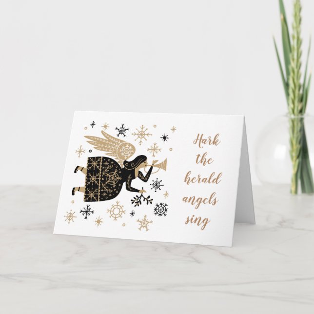 Tarjeta Festiva Navidades Carol Hark el canto del ángel del Herald (Anverso)