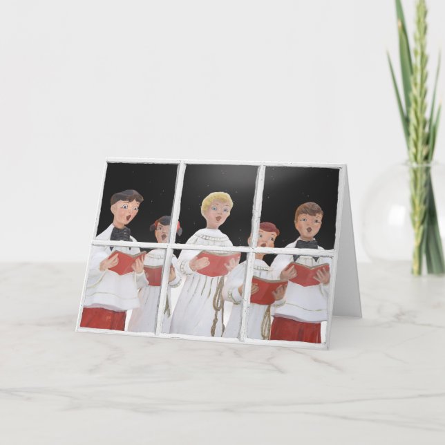 Tarjeta Festiva Navidades Caroleros En La Ventana (Anverso)