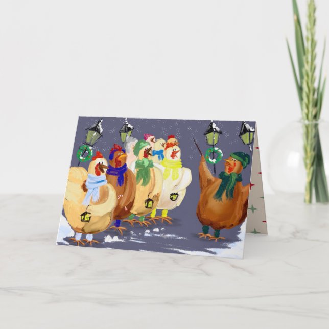 Tarjeta Festiva ¡navidades Caroling Chickens card! (Anverso)