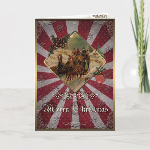 Tarjeta Festiva Navidades Carruaje de caballos en el camino invern