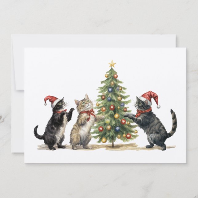 Tarjeta Festiva Navidades cartas artesanales de diseño rústico gat (Anverso)