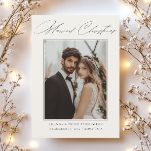 Tarjeta Festiva Navidades casados caligrafía Boda fotográfico
