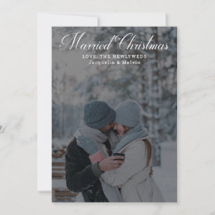 Tarjeta Festiva Navidades casados caligrafía recién casados fotogr
