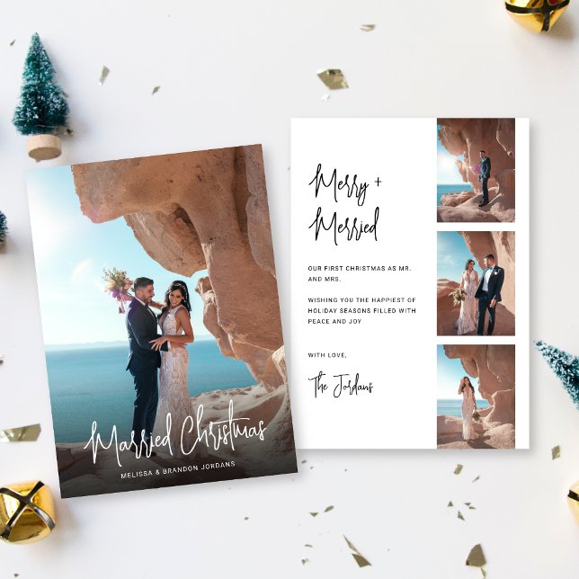 Tarjeta Festiva Navidades casados con letras de mano modernas 4 fo (Subido por el creador)