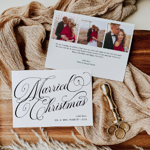 Tarjeta Festiva Navidades casados Cuadrícula fotográfica y calig