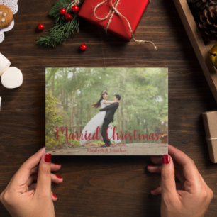 Tarjeta Festiva Navidades casados Elegante foto recién casada