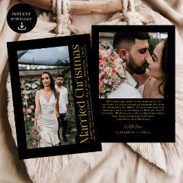 Tarjeta Festiva Navidades casados Foto de recién casados Black & G