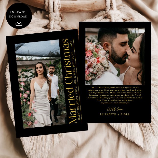 Tarjeta Festiva Navidades casados Foto de recién casados Black & G (Subido por el creador)