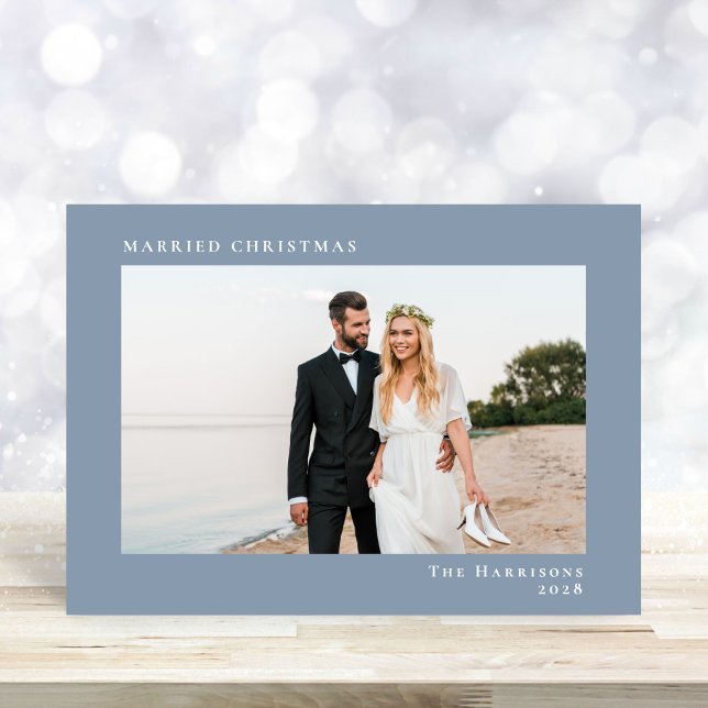Tarjeta Festiva Navidades casados Foto Dusty Blue (A beautiful and unique way to announce your marriage to family and friends this holiday season)