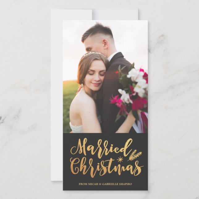 Tarjeta Festiva Navidades casados | Foto moderna de Pine Gold (Anverso)