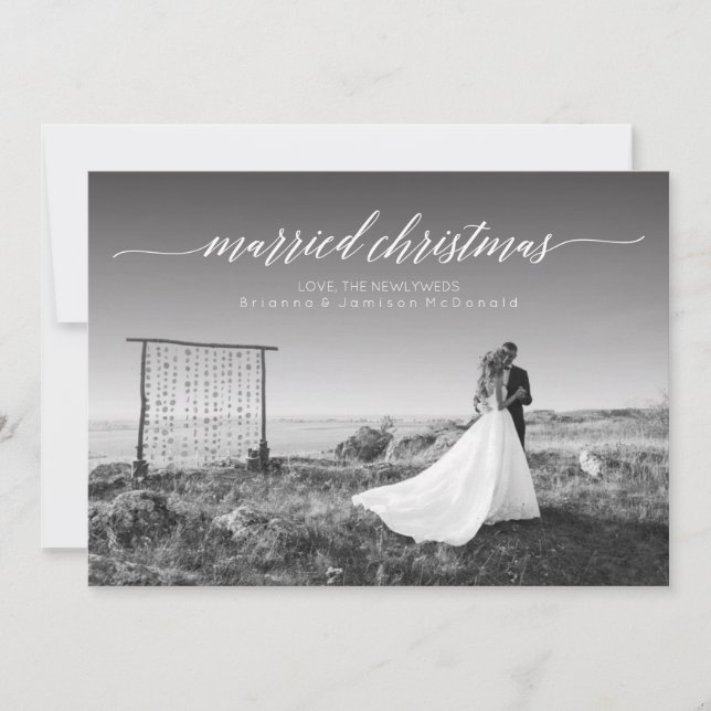 Tarjeta Festiva Navidades casados Foto recién casada | Blanco (Anverso)