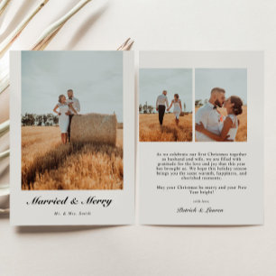 Tarjeta Festiva Navidades casados fotografía de escritura recién c
