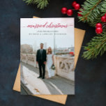 Tarjeta Festiva Navidades casados Fotografía recién casada Red<br><div class="desc">Celebra tu primera Navidad como pareja casada con esta impresionante tarjeta de boda de vacaciones. Hay un collage de dos fotos en la parte posterior para que puedas mostrar tus fotos favoritas y tu espacio para tu propio sentimiento personalizado a tu más cercana y querida.</div>