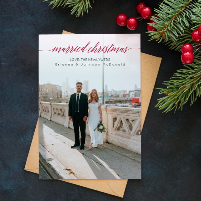 Tarjeta Festiva Navidades casados Fotografía recién casada Red (Subido por el creador)