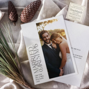 Tarjeta Festiva Navidades casados minimalistas Foto recién casada