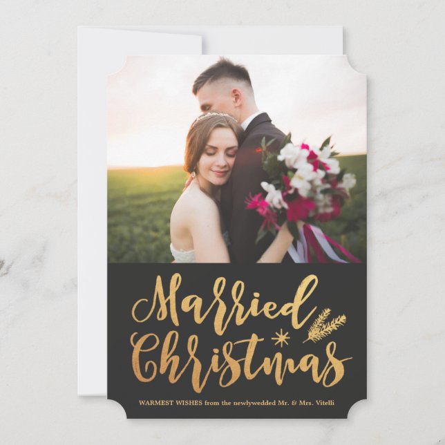 Tarjeta Festiva Navidades casados modernos | Foto De Pine Gold (Anverso)