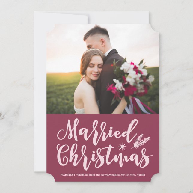 Tarjeta Festiva Navidades casados modernos | Foto de Pine Mauve (Anverso)