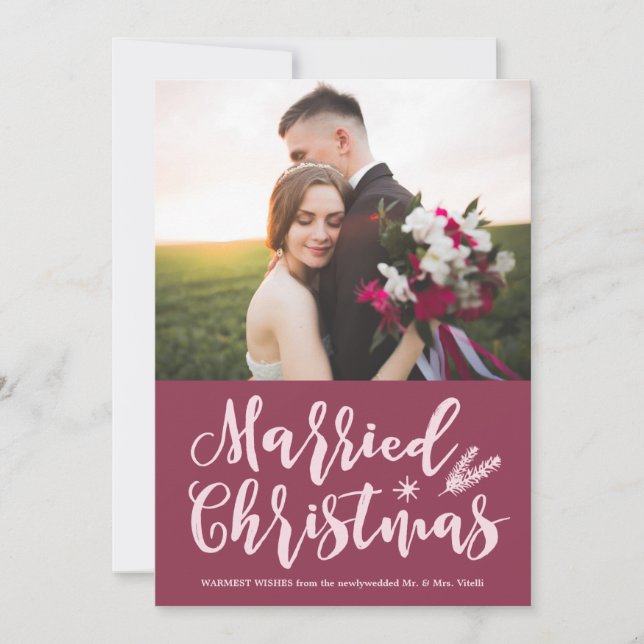 Tarjeta Festiva Navidades casados modernos | Foto de Pine Mauve (Anverso)