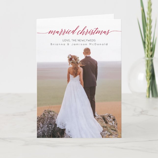 Tarjeta Festiva Navidades casados recién casados foto doblada (Anverso)