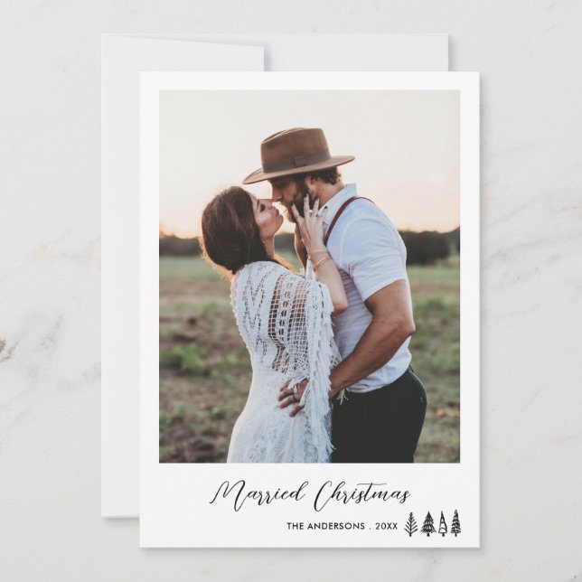 Tarjeta Festiva Navidades casados Tipografía Foto de pareja (Anverso)