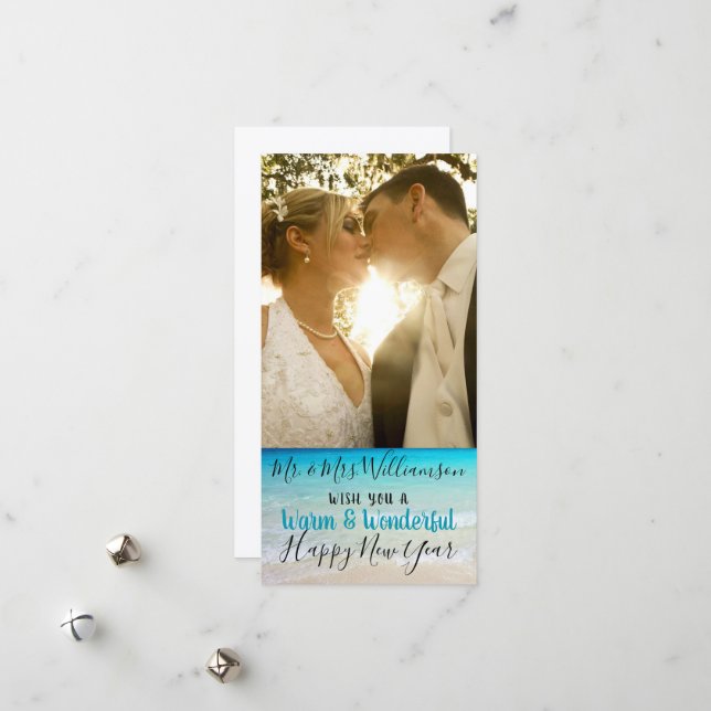 Tarjeta Festiva Navidades casados tropicales Sr. Mrs. Photo Card (Anverso/Reverso In Situ)