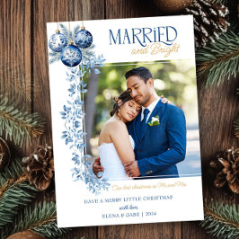 Tarjeta Festiva Navidades casados y brillantes azules recién casad
