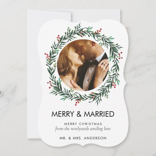 Tarjeta Festiva Navidades casados y casados con fotos recién casad (Anverso)
