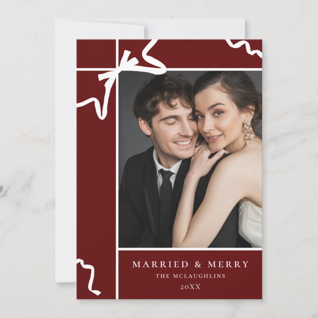 Tarjeta Festiva Navidades casados y merry 1er. foto recién casados (Anverso)