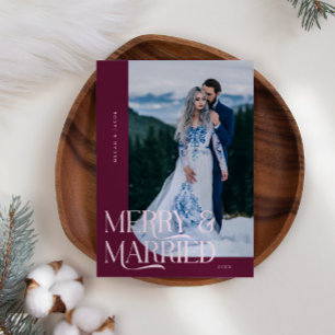 Tarjeta Festiva Navidades casados y merry recién casados
