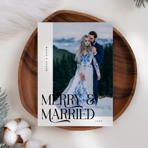 Tarjeta Festiva Navidades casados y merry recién casados. Foto bla